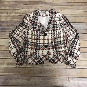 Nordstrom Size 8 Plaid White Red and Black Blazer