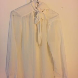 Ann Taylor Cream Silk Bow Neck Blouse