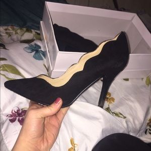 Black Suede Chinese Laundry Scallop Heels