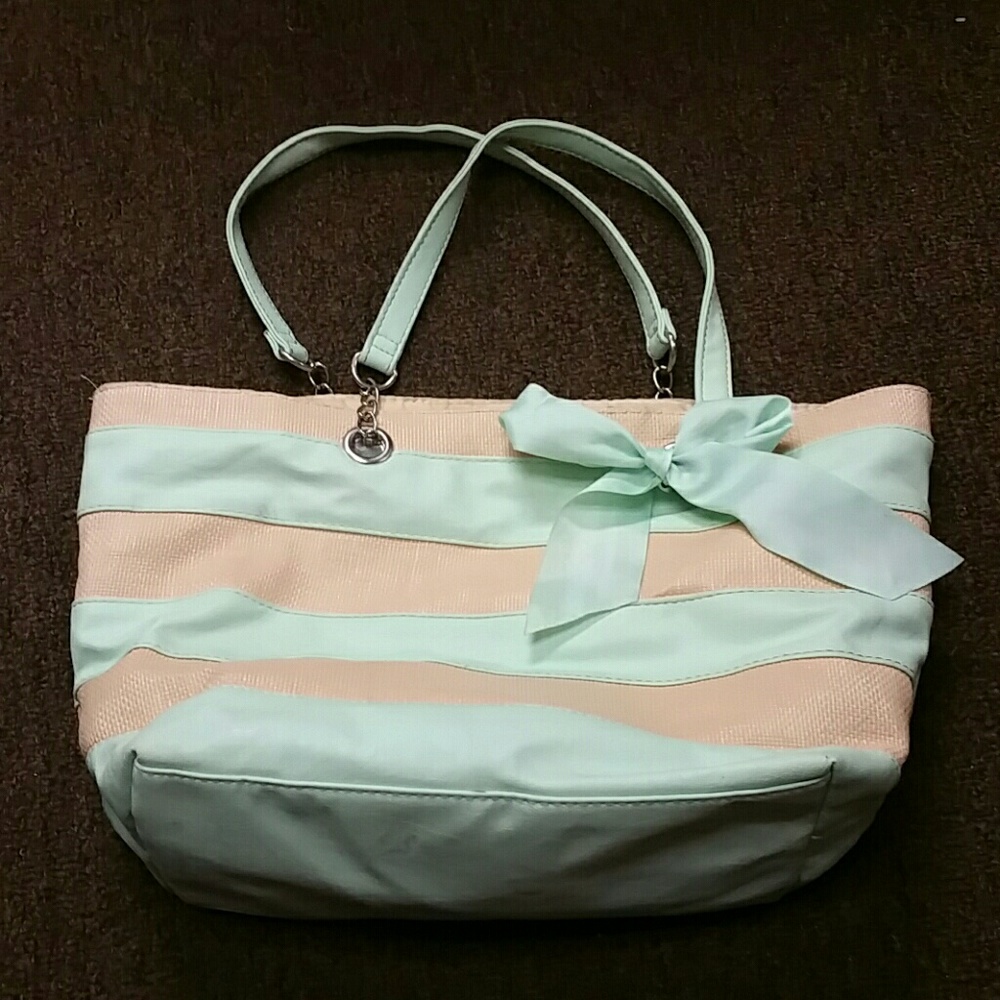 Mint and cream tote bag