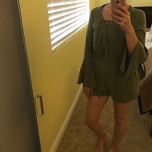 Olive green wide sleeve romper
