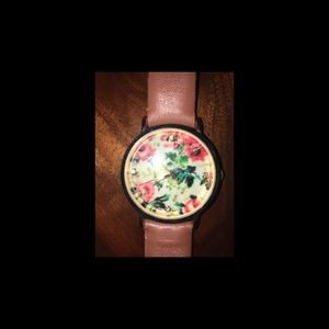 Faux leather flowered watch