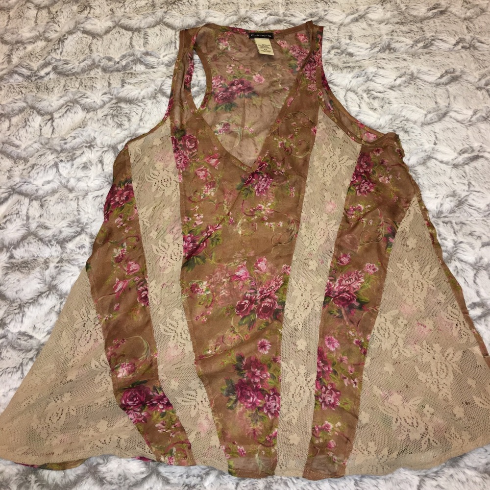 Like New Sheer & Lace Roses Tank Top