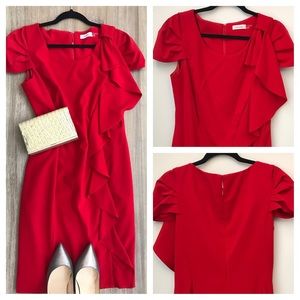 Calvin Klein Red ruffle fitted dress