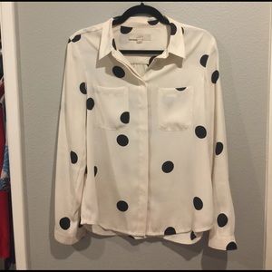 Ann Taylor LOFT cream top with black polka dots