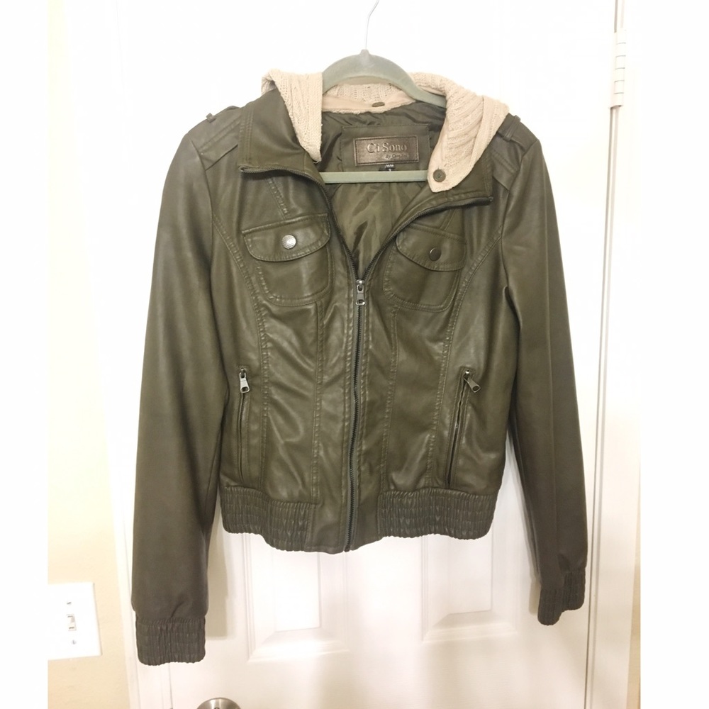 Faux leather jacket with hood
