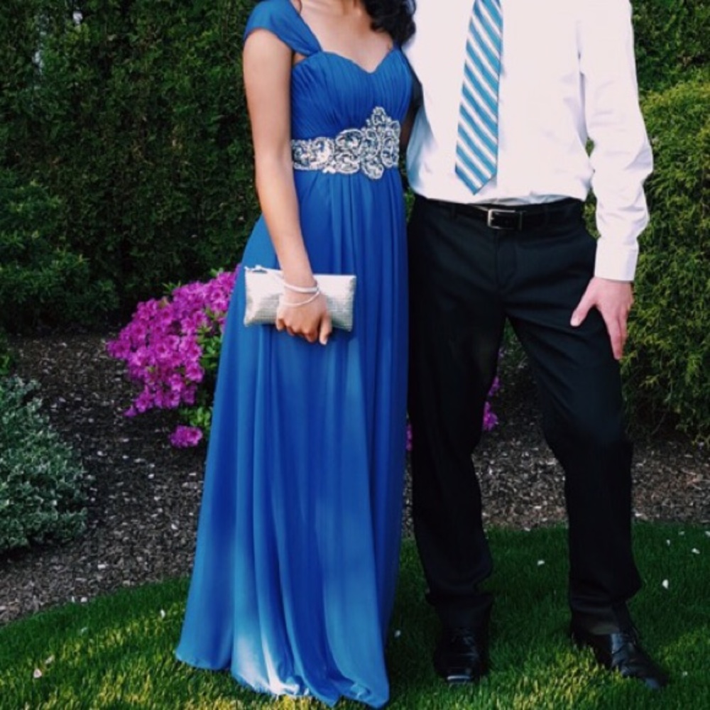 Royal Blue Embellished Waist Prom Dress