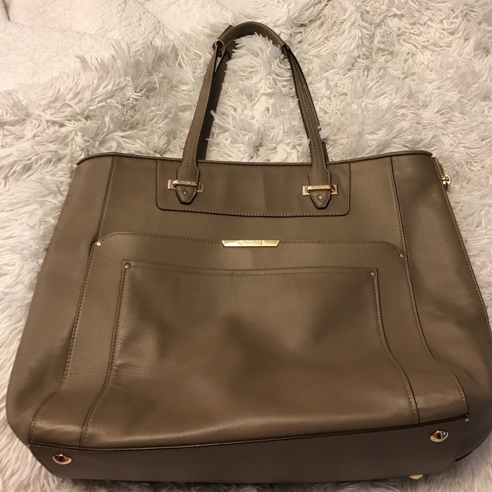 Coach Taupe Leather Tote with Zipper Sides