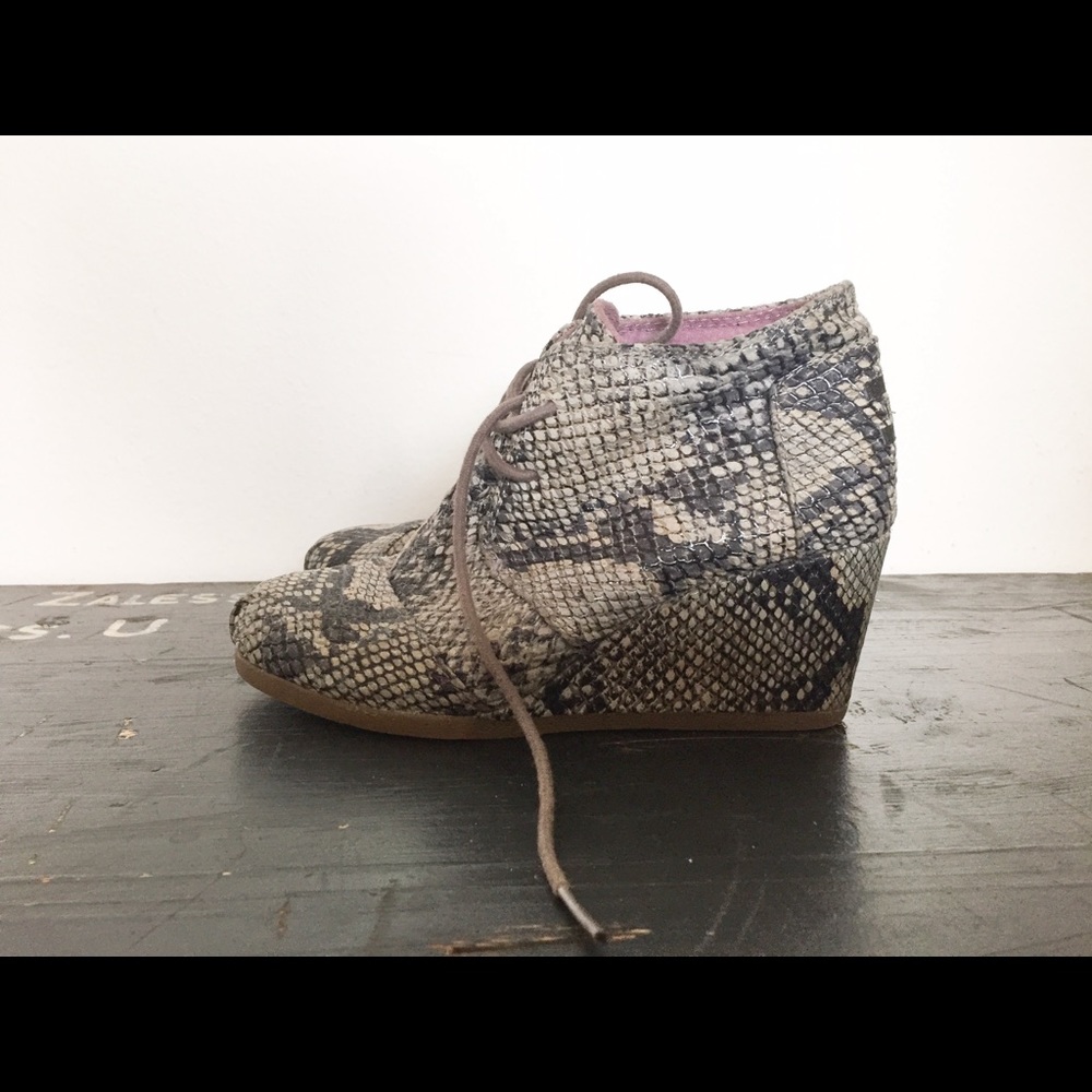 Snakeprint leather wedge booties from Toms