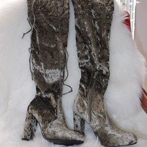 Brand New Olive Velvet Thigh High Boots