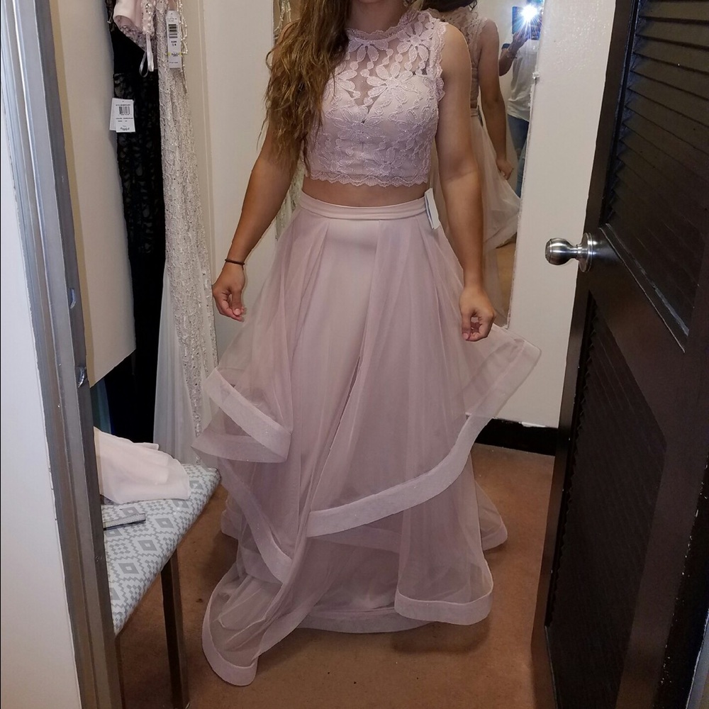 Two piece pink prom dress