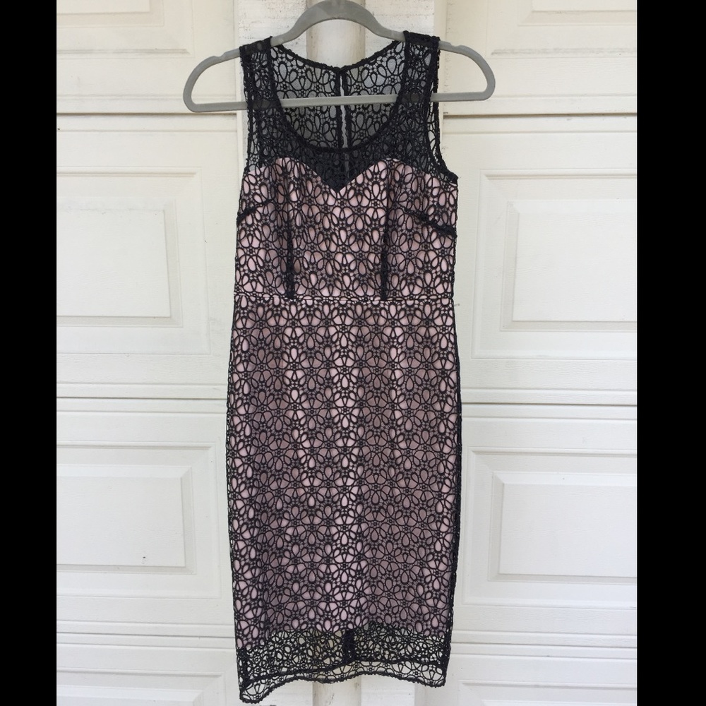 Ann Taylor soft pink with black lace overlay dress