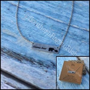Mama Bear One Baby Cub Bar Silver Necklace