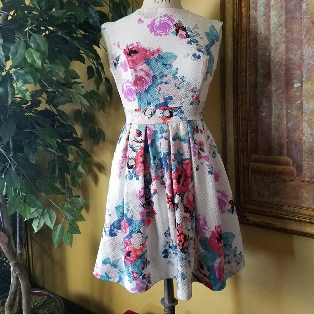 Romantic Ivory Floral A-line Dress
