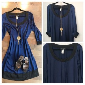 Blue and black silk tunic dress