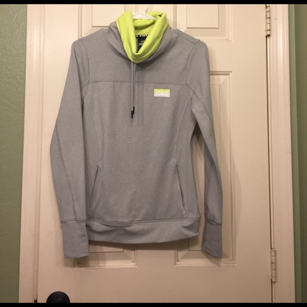 Light grey and bright yellow athletic sweatshirt