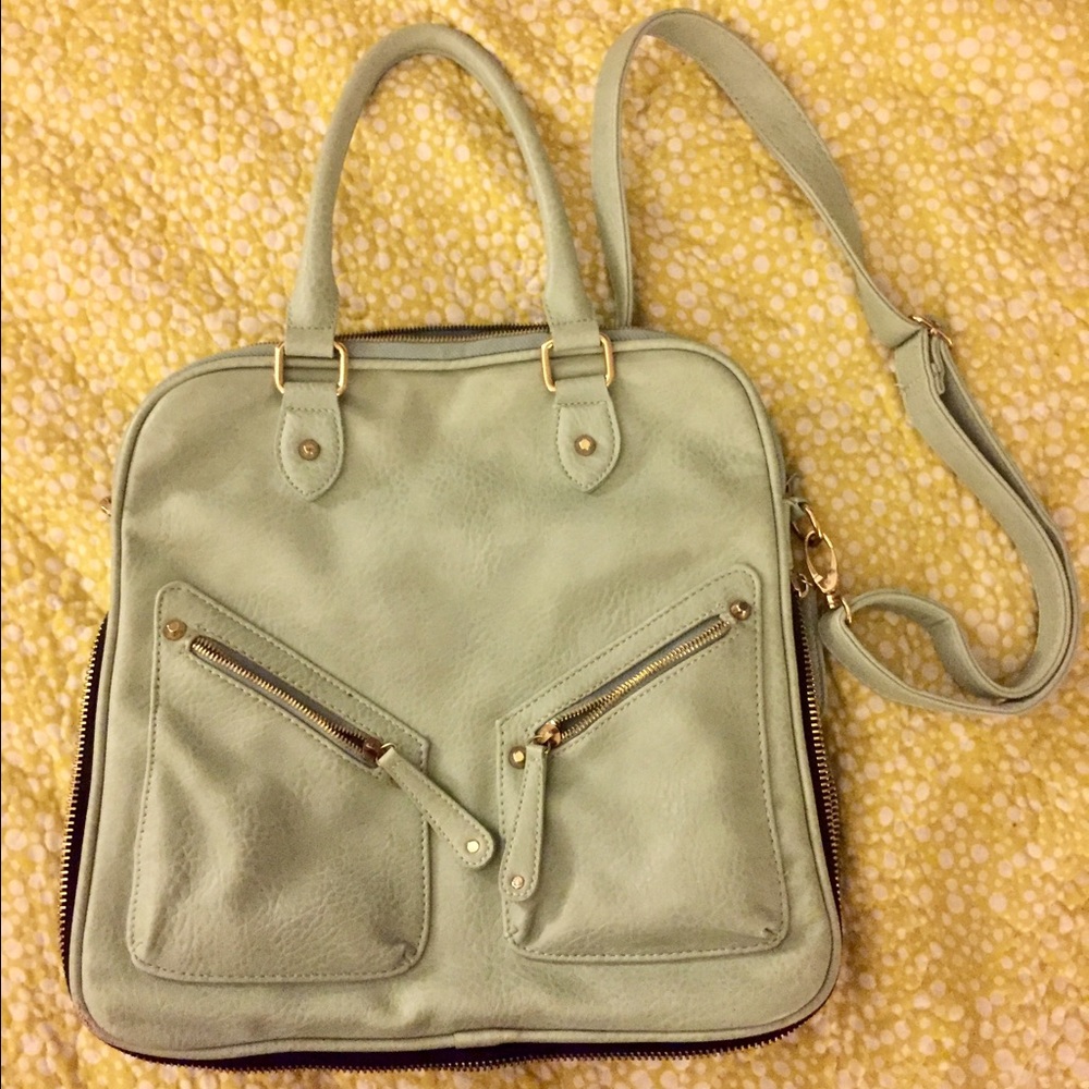 Zipper, teal shoulder or hand bag