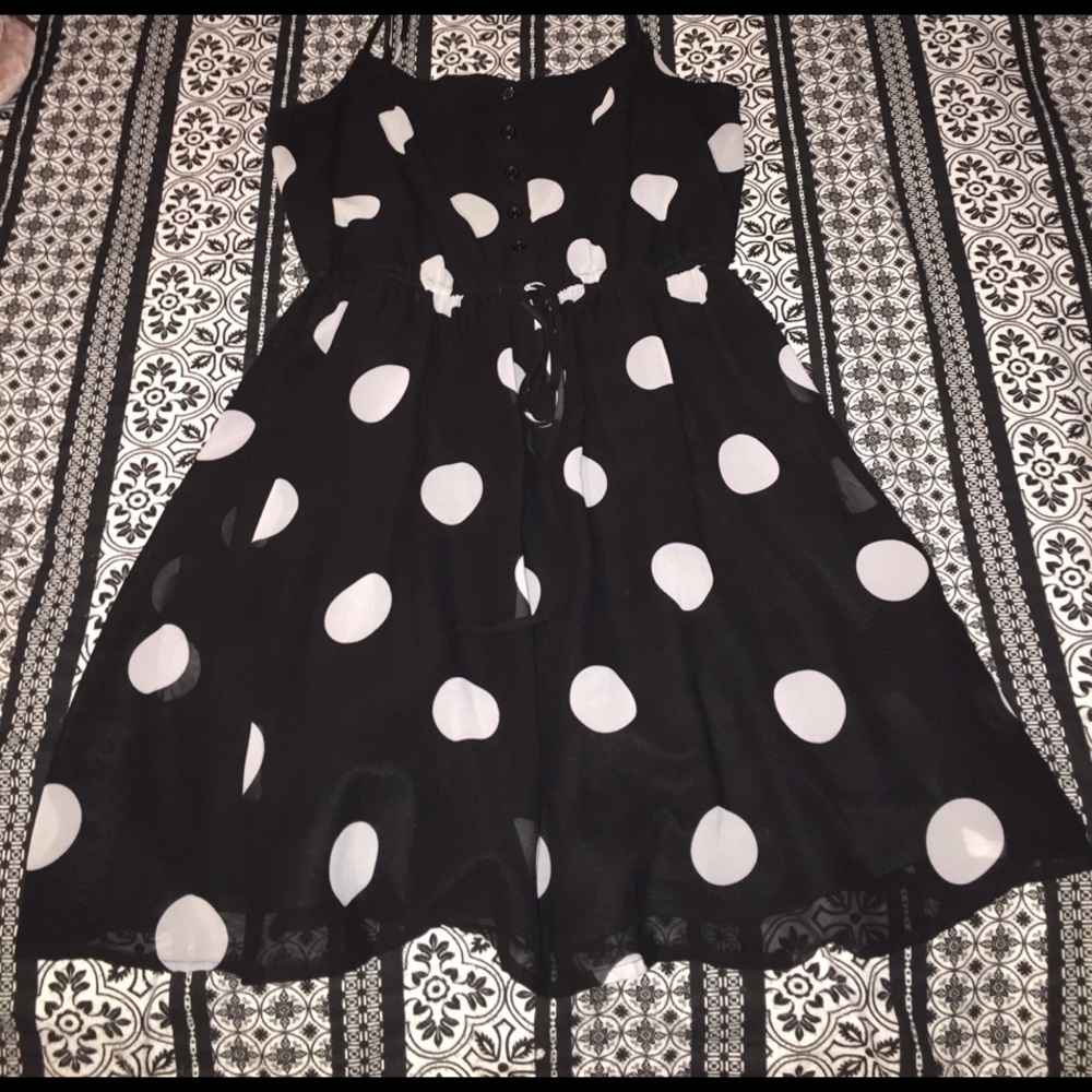 Black short dress with gray polka dots