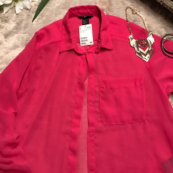 H&M Sheer pink button down - Picture 2 of 3