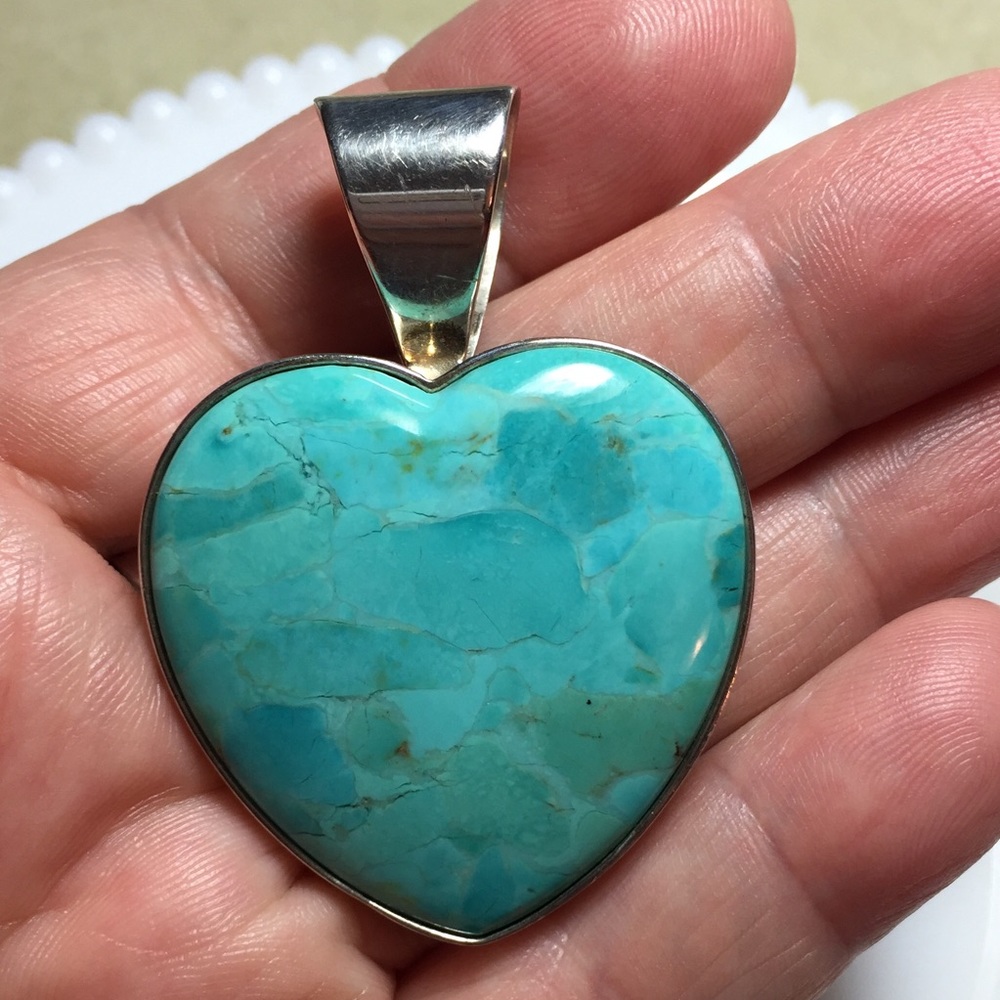 Large Sterling & Turquoise Heart Pendant