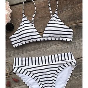 CUPSHE white and Black stripped bikini