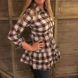 Plaid long ruffle shirt