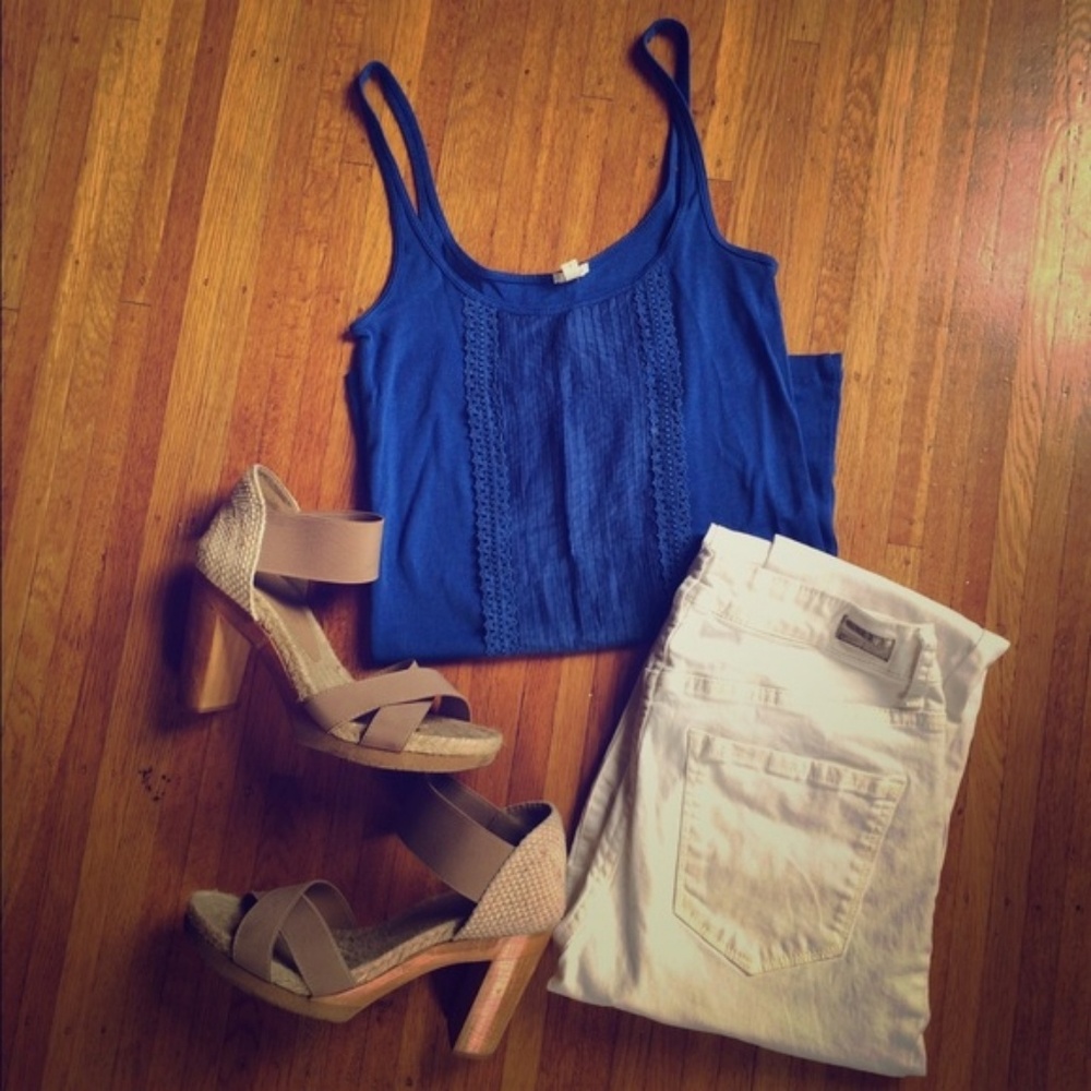 J. Crew blue tank with lace detail