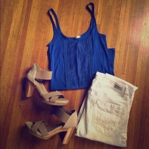 J. Crew blue tank with lace detail