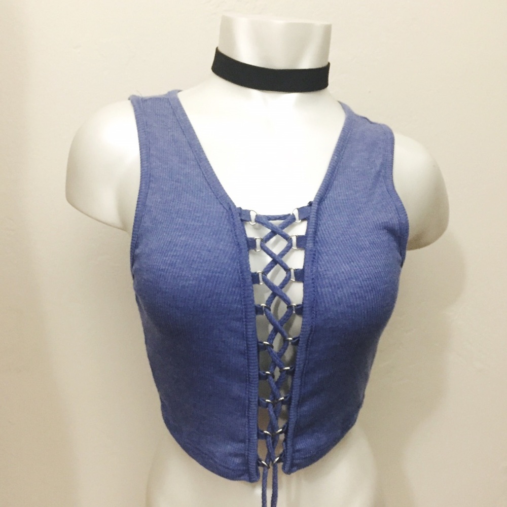 BLUE LACE UP TANK