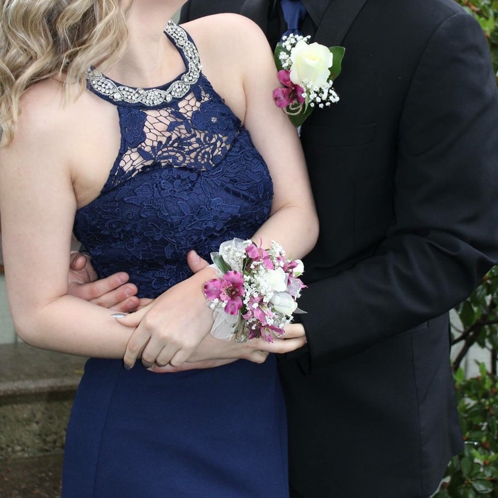 Navy two piece prom dress