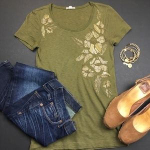 J. Crew olive beaded and embellished top