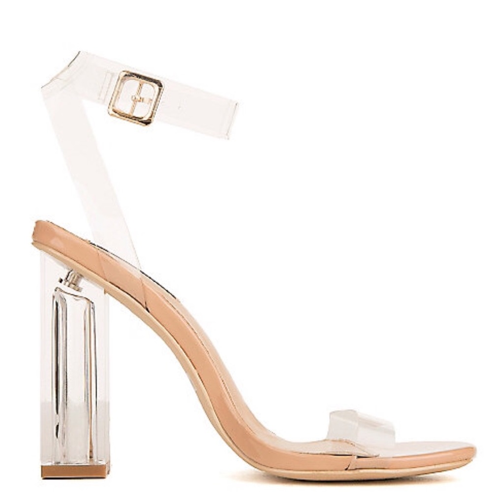 Clear Strappy High Heel Sandals-Nude