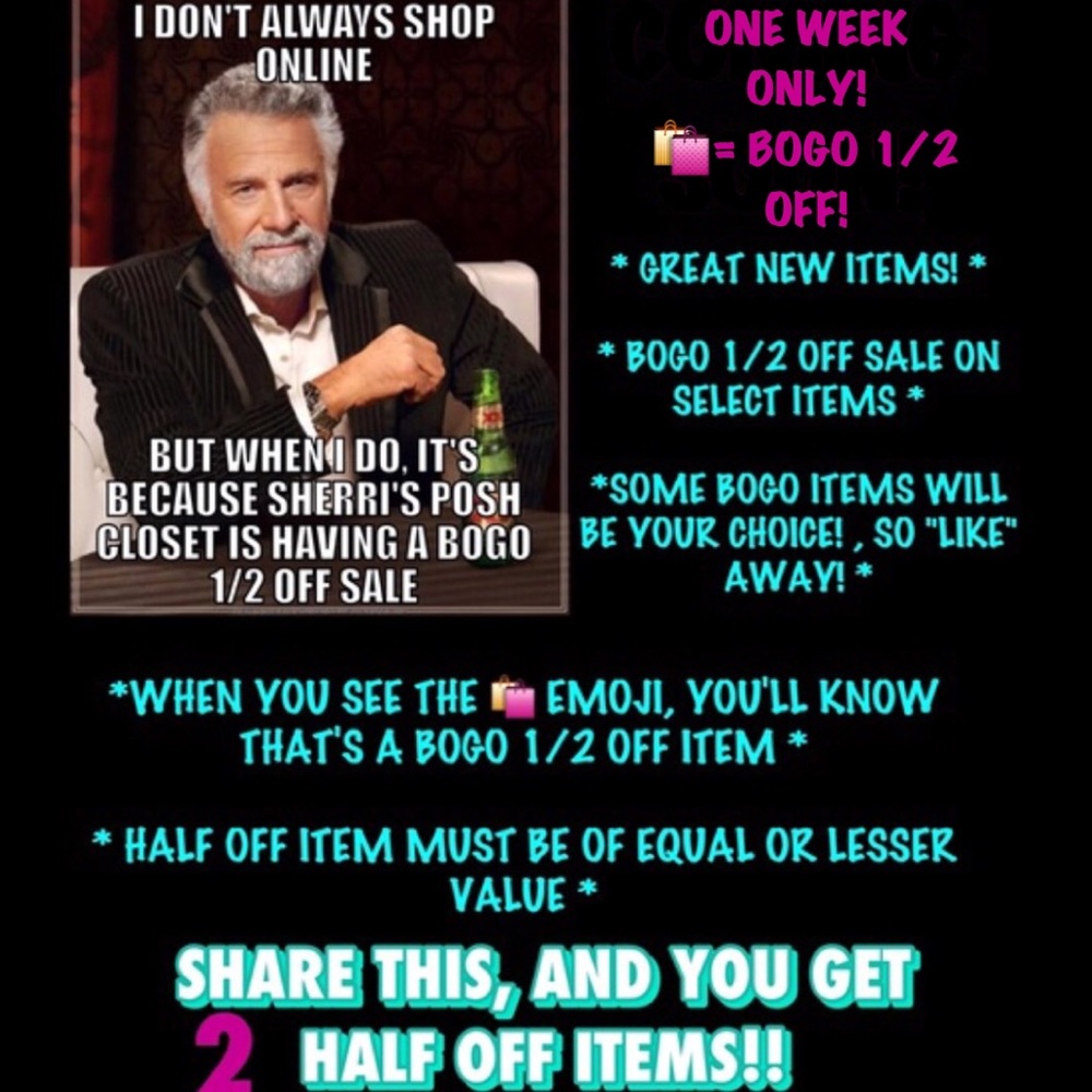 🛍= BOGO 50% OFF ITEM! ONE WEEK SALE! More info 👇