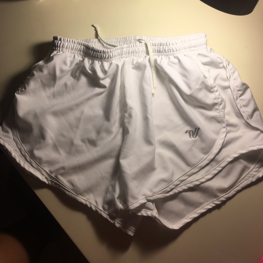 White varsity athletic shorts
