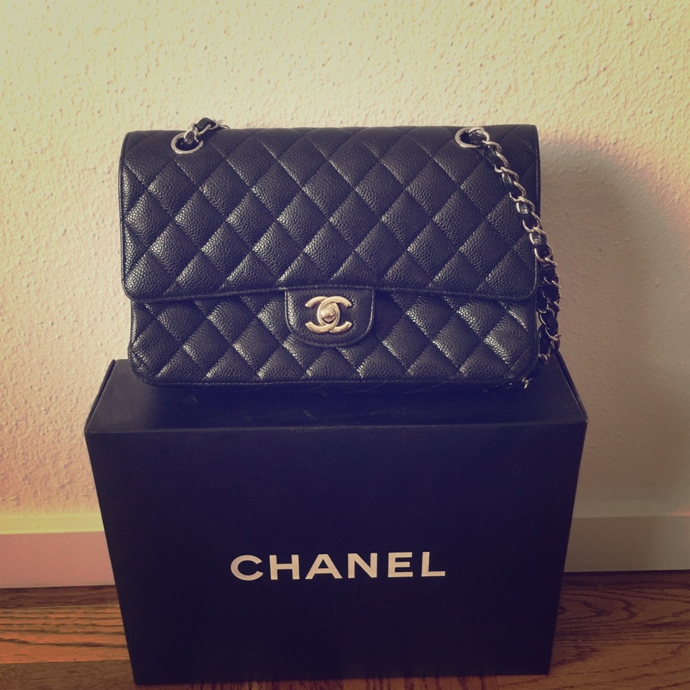 Authentic classic medium black flap Chanel bag