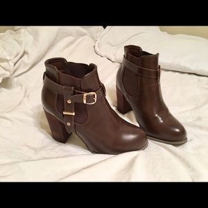 Brown buckled booties