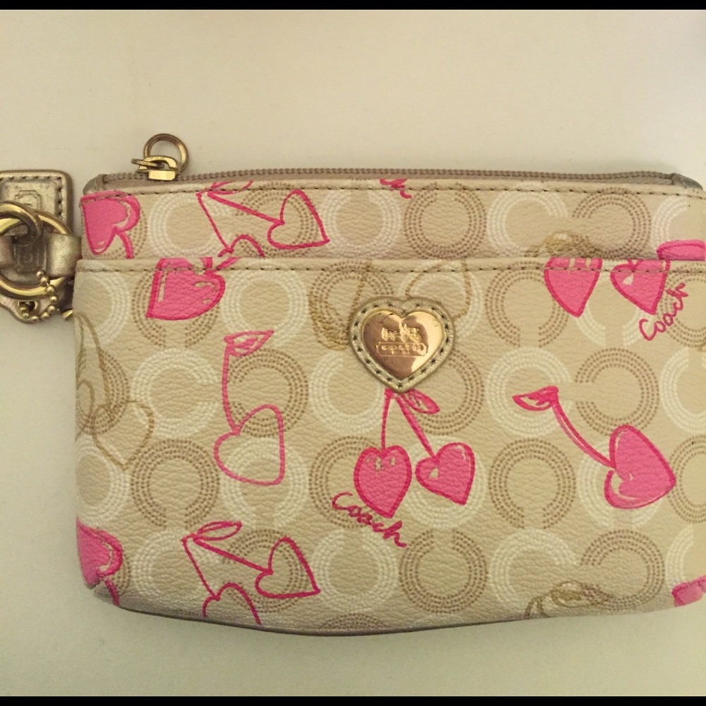 Coach cherry and heart wristlet!