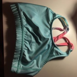 Varsity mint green cross back sports bra