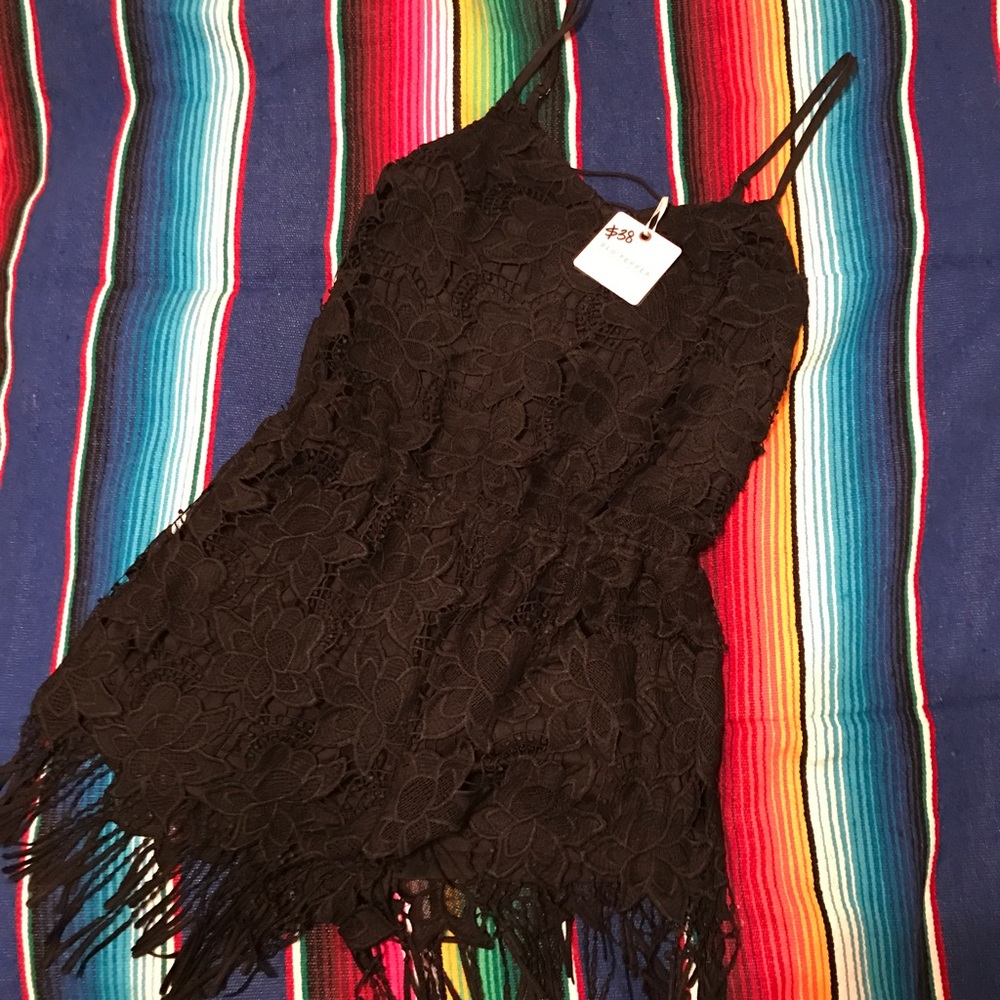 Black Crochet Fringe Romper
