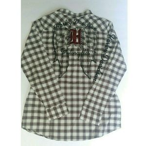 Harley-Davidson Womens Embroidery Plaid Button Top