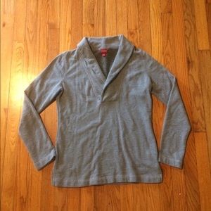 Grey fleece cowl v neck pullover