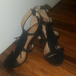 Black fringe strappy heel
