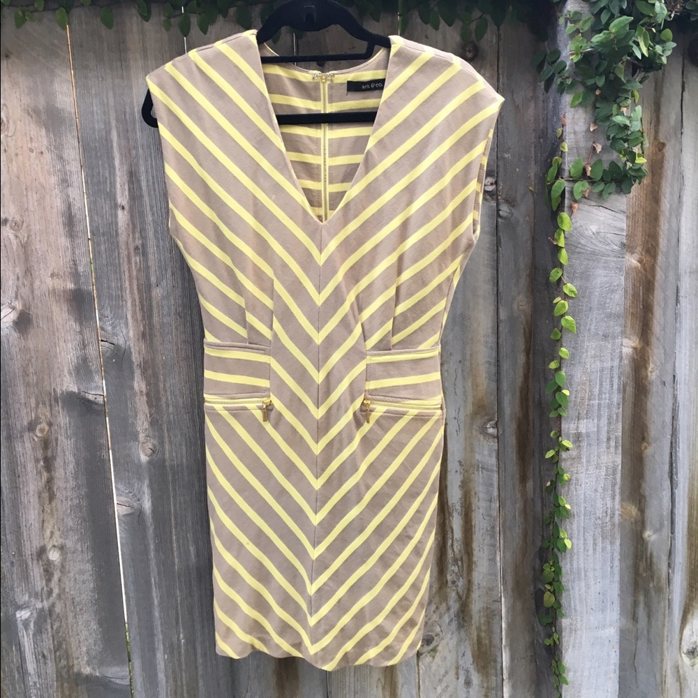 Yellow & Gray Mini Dress w/ Gold Zipper