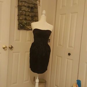 Strapless, Fitted Black Dress with velvet designs