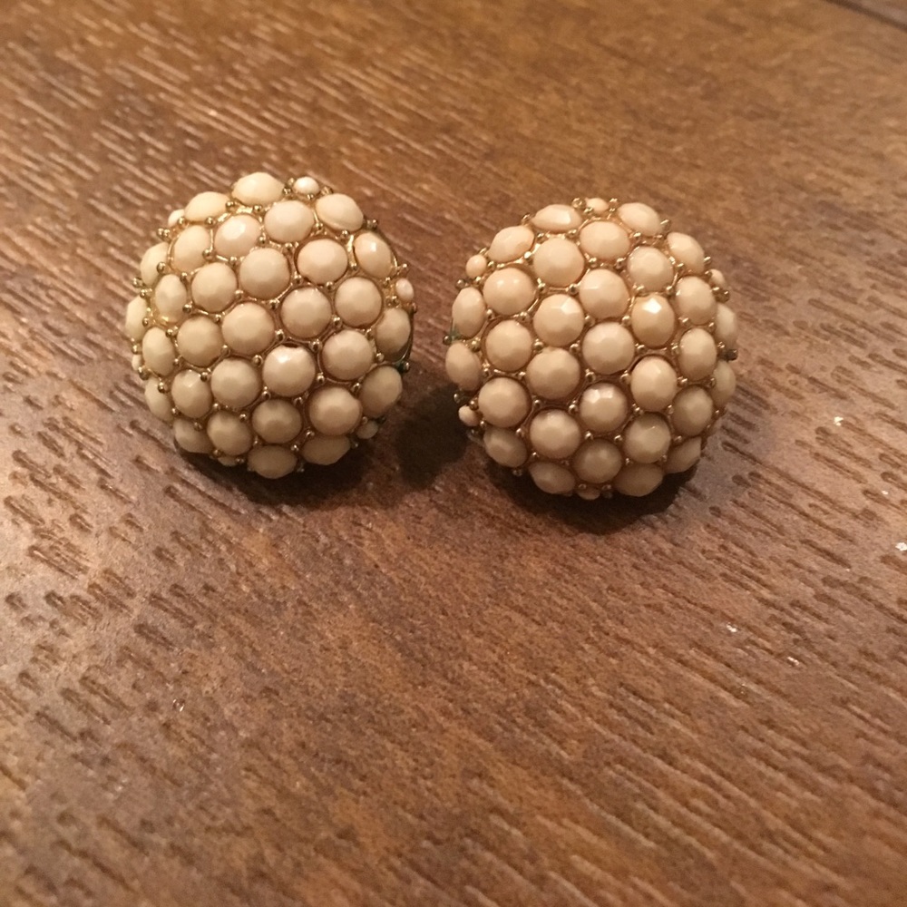 SOLD Gold and white/tan stud earrings