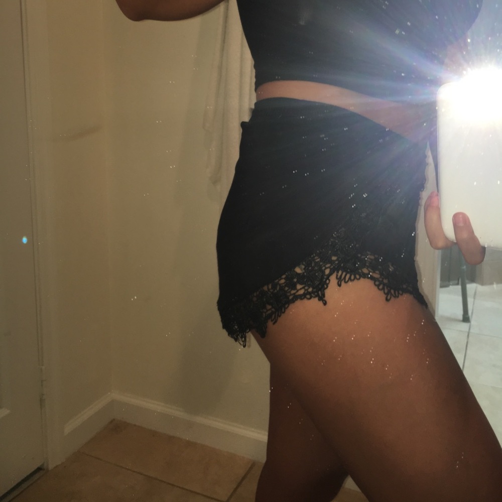 High Waisted Black shorts with lace edges