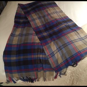 grey blue and pink wool scarf