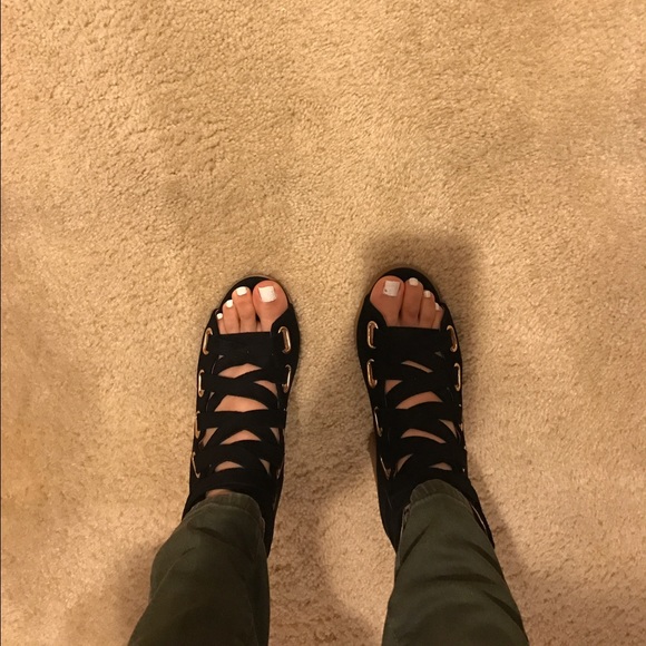 Black Laced Heel Booties - Picture 5 of 7