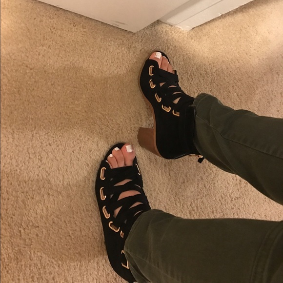 Black Laced Heel Booties - Picture 6 of 7