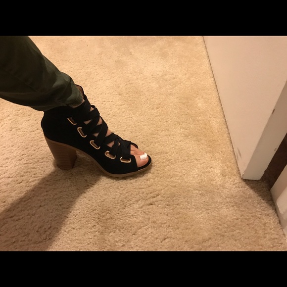 Black Laced Heel Booties - Picture 7 of 7